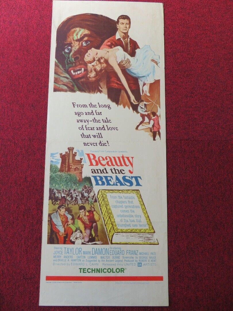 BEAUTY AND THE BEAST US INSERT (14"x 36") POSTER JOYCE TAYLOR MARK DAMON 1962 Movie posters