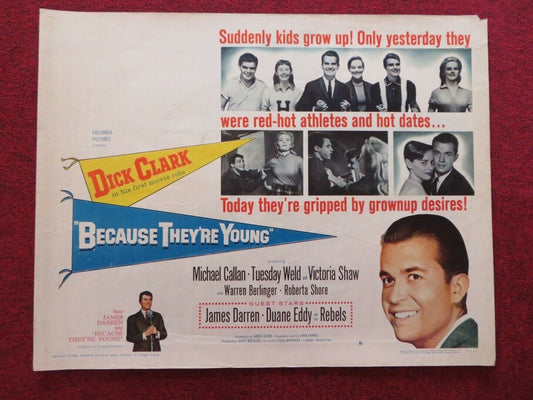 BECAUSE THEY'RE YOUNG STYLE B US HALF SHEET (22"x 28") POSTER DICK CLARK 1960 Movie posters