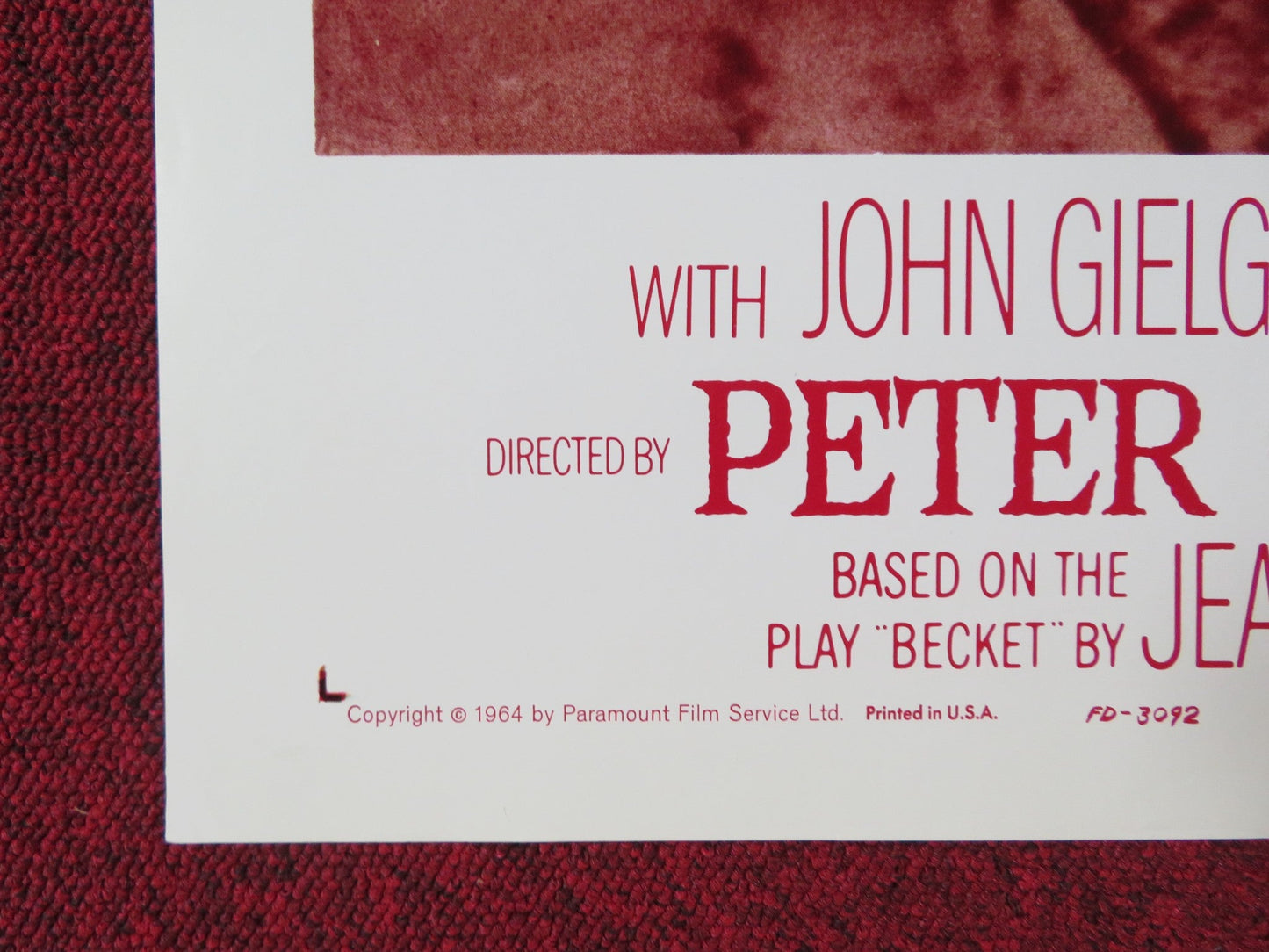 BECKET FOLDED US ONE SHEET POSTER RICHARD BURTON PETER O'TOOLE 1964 Rendezvous Cinema Movie posters