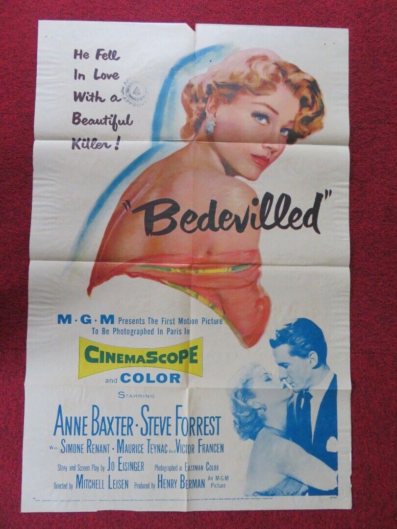 BEDEVILLED FOLDED US ONE SHEET POSTER ANNE BAXTER STEVE FORREST 1955 Movie posters