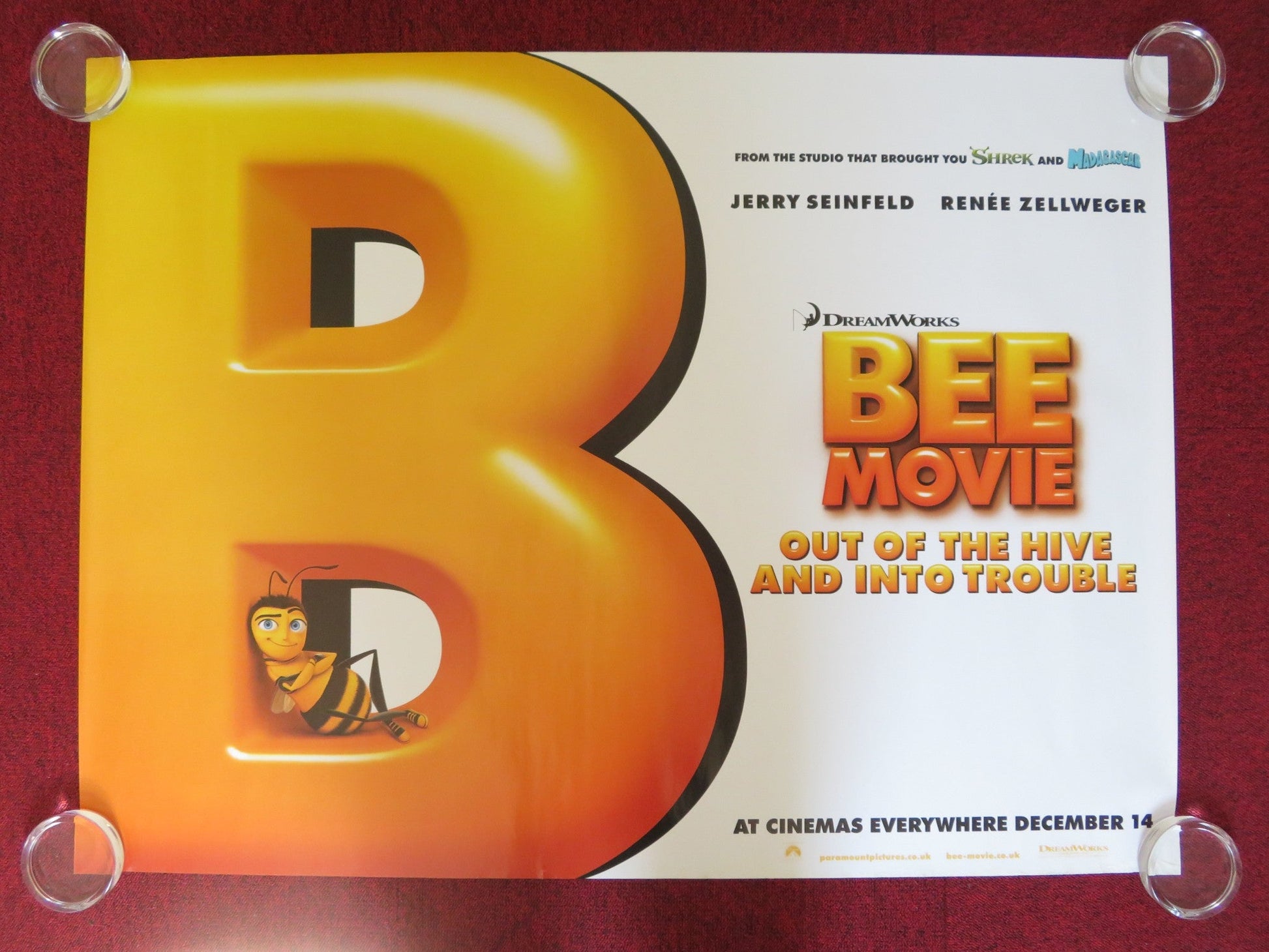 BEE MOVIE UK QUAD (30"x 40") ROLLED POSTER JERRY SEINFELD RENEE ZELLWEGER 2007 Rendezvous Cinema Movie posters