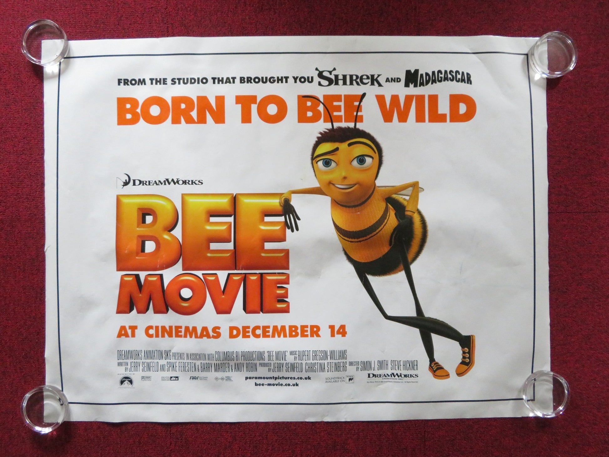 BEE MOVIE UK QUAD ROLLED POSTER JERRY SEINFELD RENEE ZELLWEGER 2007 Rendezvous Cinema Movie posters