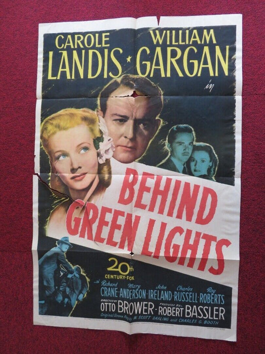 BEHIND GREEN LIGHTS FOLDED US ONE SHEET POSTER CAROLE LANDIS WILLIAM GARGAN '46 Movie posters