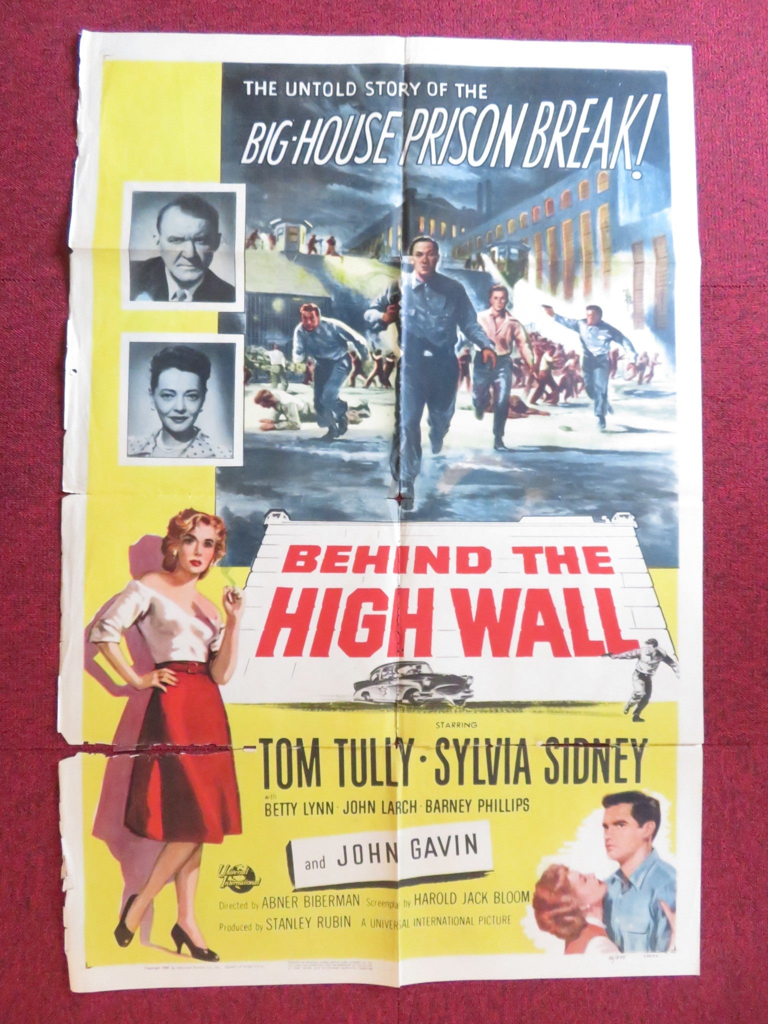 BEHIND THE HIGH WALL FOLDED US ONE SHEET POSTER TOM TULLY SYLVIA SIDNEY 1956 Rendezvous Cinema Movie posters