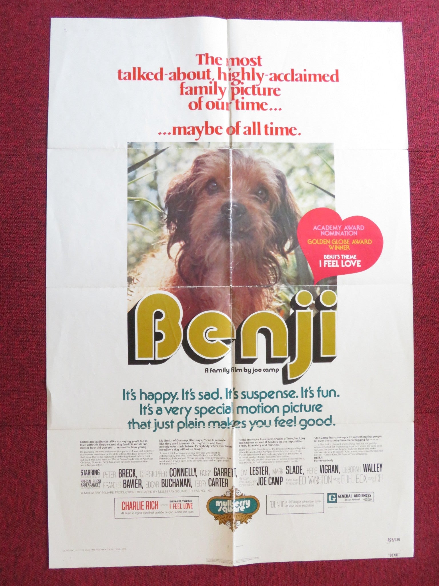 BENJI FOLDED US ONE SHEET POSTER PETER BRECK CHRISTOPHER CONNELLY 1975 Rendezvous Cinema Movie posters
