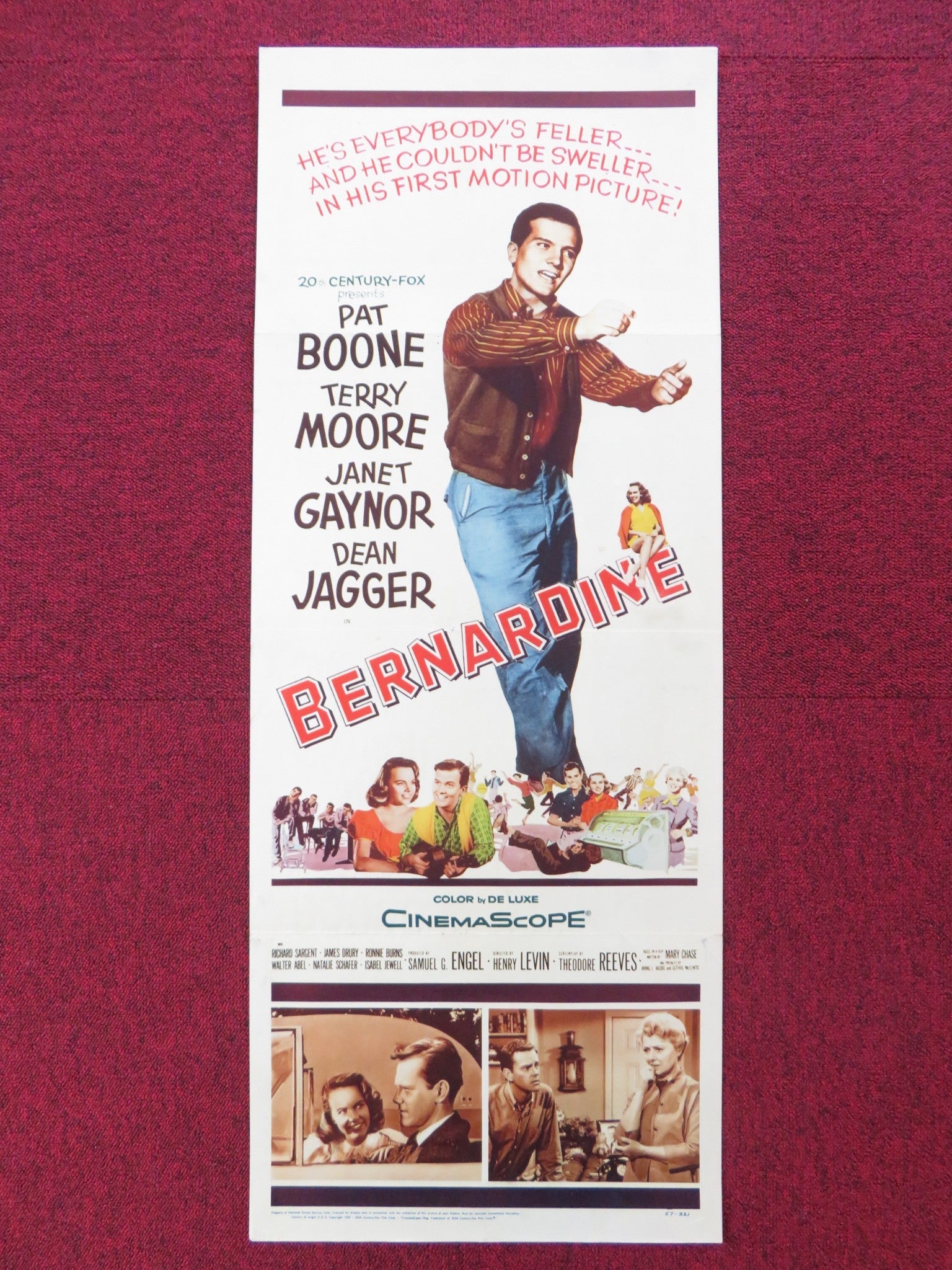 BERNARDINE US INSERT (14"x 36") POSTER PAT BOONE TERRY MOORE JANET GAYNOR 1957 Rendezvous Cinema Movie posters