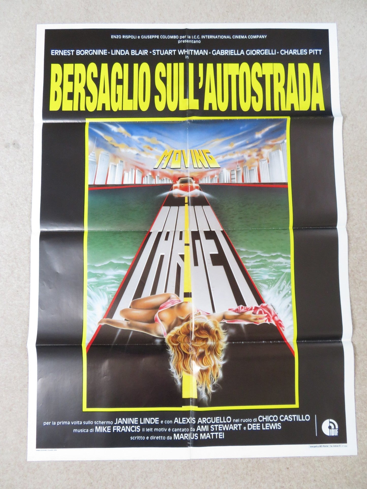 BERSAGLIO SULL'AUTOSTRADA ITALIAN 2 FOGLIO POSTER E. BORGNINE LINDA BLAIR 1988 Rendezvous Cinema Movie posters