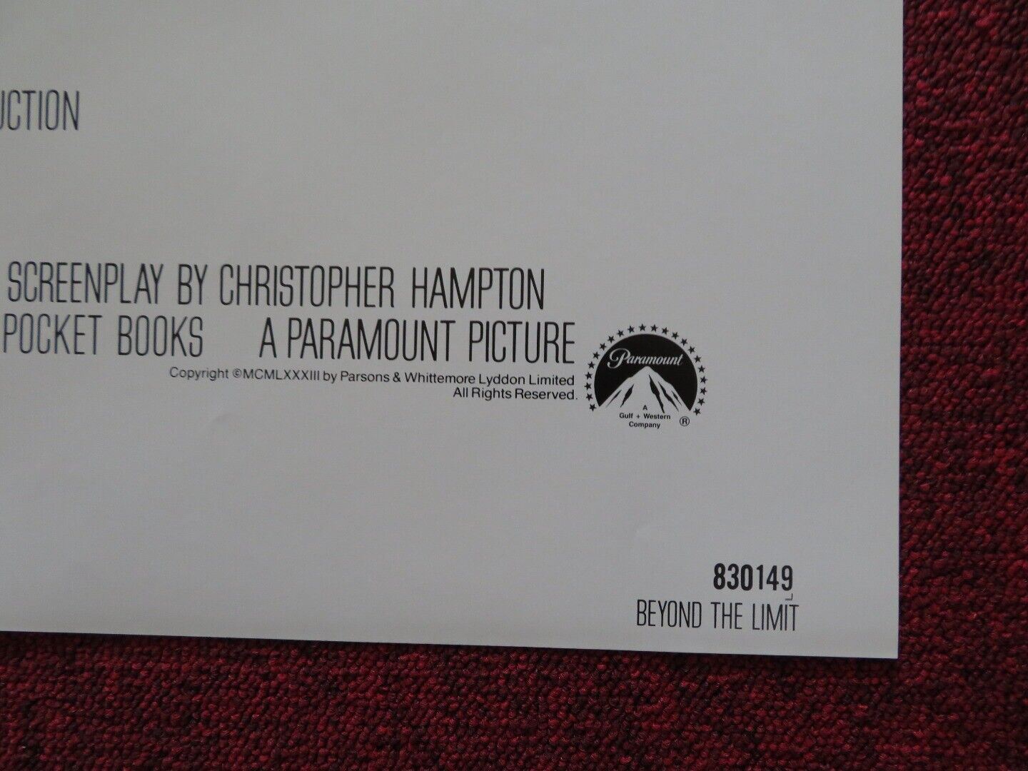 BEYOND THE LIMIT FOLDED US ONE SHEET POSTER MICHAEL CAINE RICHARD GERE 1983 Movie posters