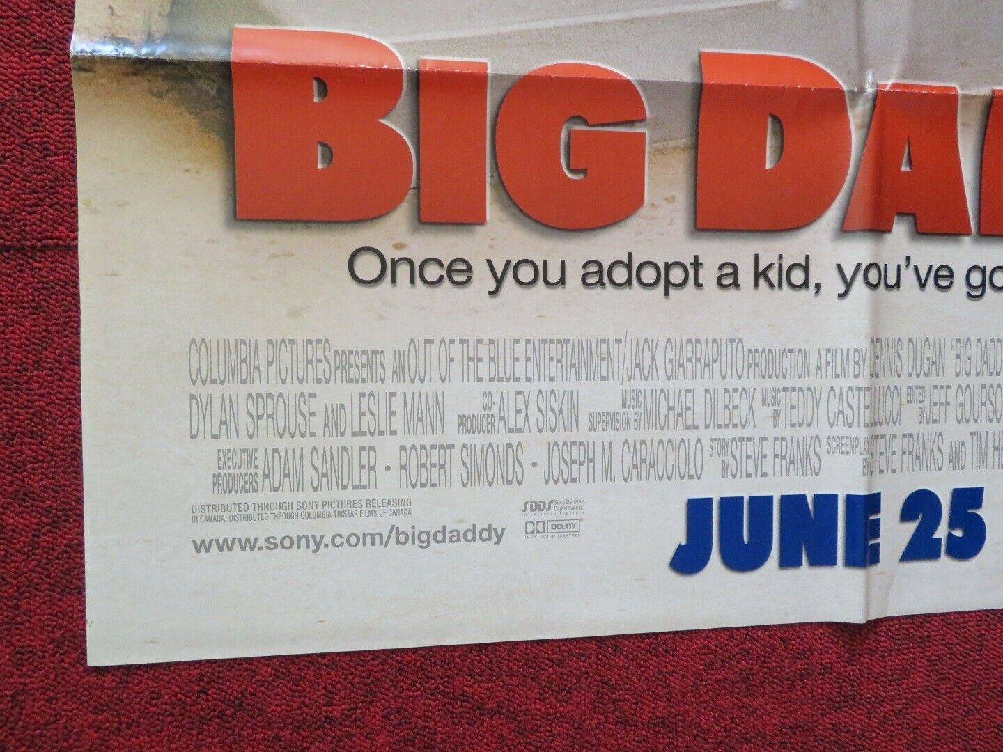 BIG DADDY FOLDED US ONE SHEET POSTER ADAM SANDLER JOEY LAUREN 1999 Movie posters