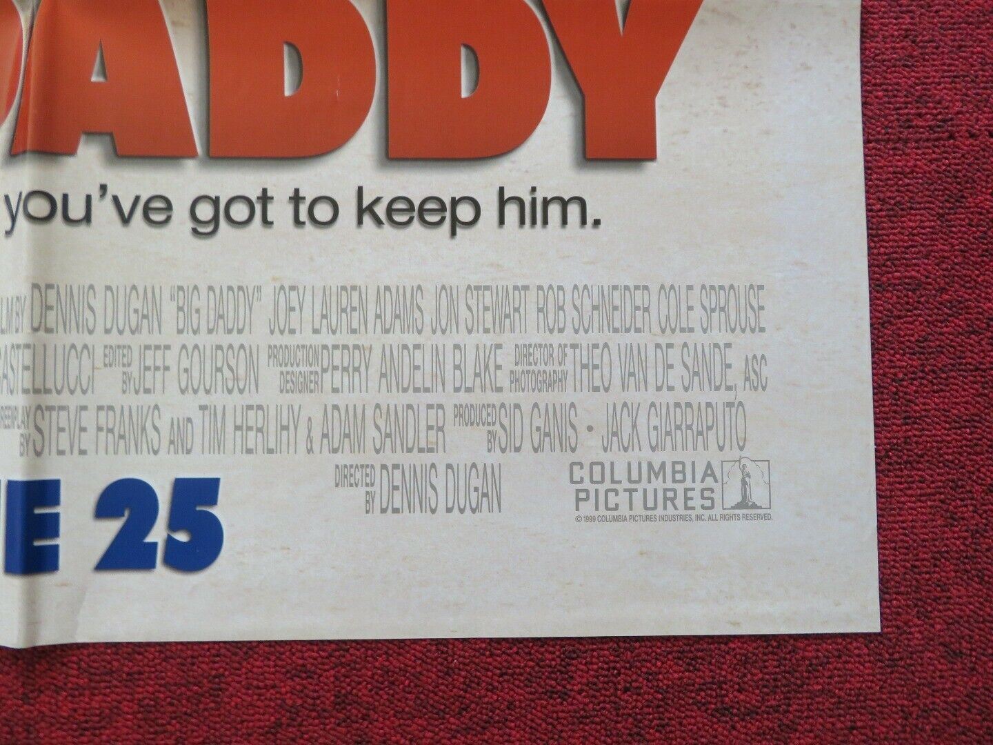 BIG DADDY FOLDED US ONE SHEET POSTER ADAM SANDLER JOEY LAUREN 1999 Movie posters