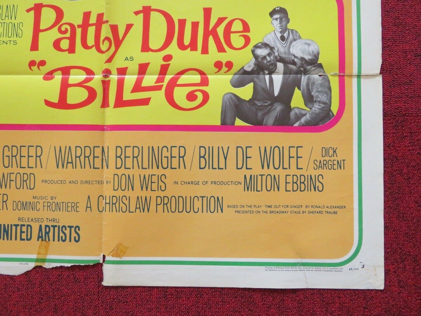 BILLIE FOLDED US ONE SHEET POSTER JIM BACKUS JANE GREER 1965 Movie posters