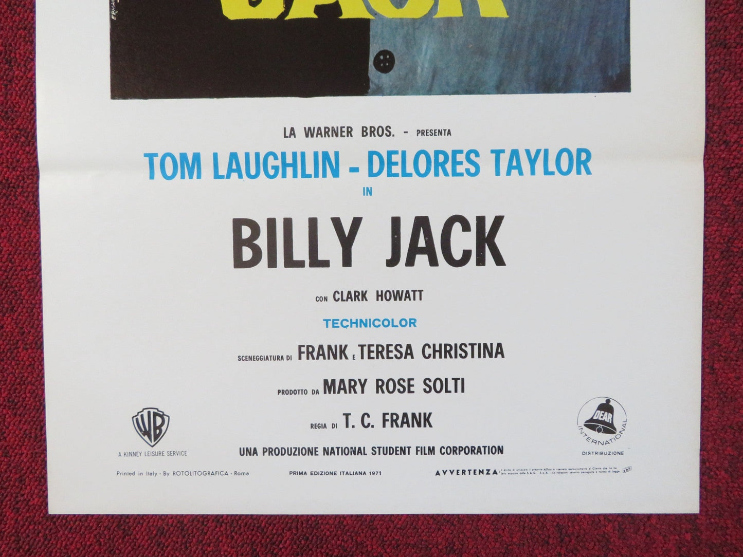 BILLY JACK ITALIAN LOCANDINA POSTER TOM LAUGHLIN DELORES TAYLOR 1971 Rendezvous Cinema Movie posters