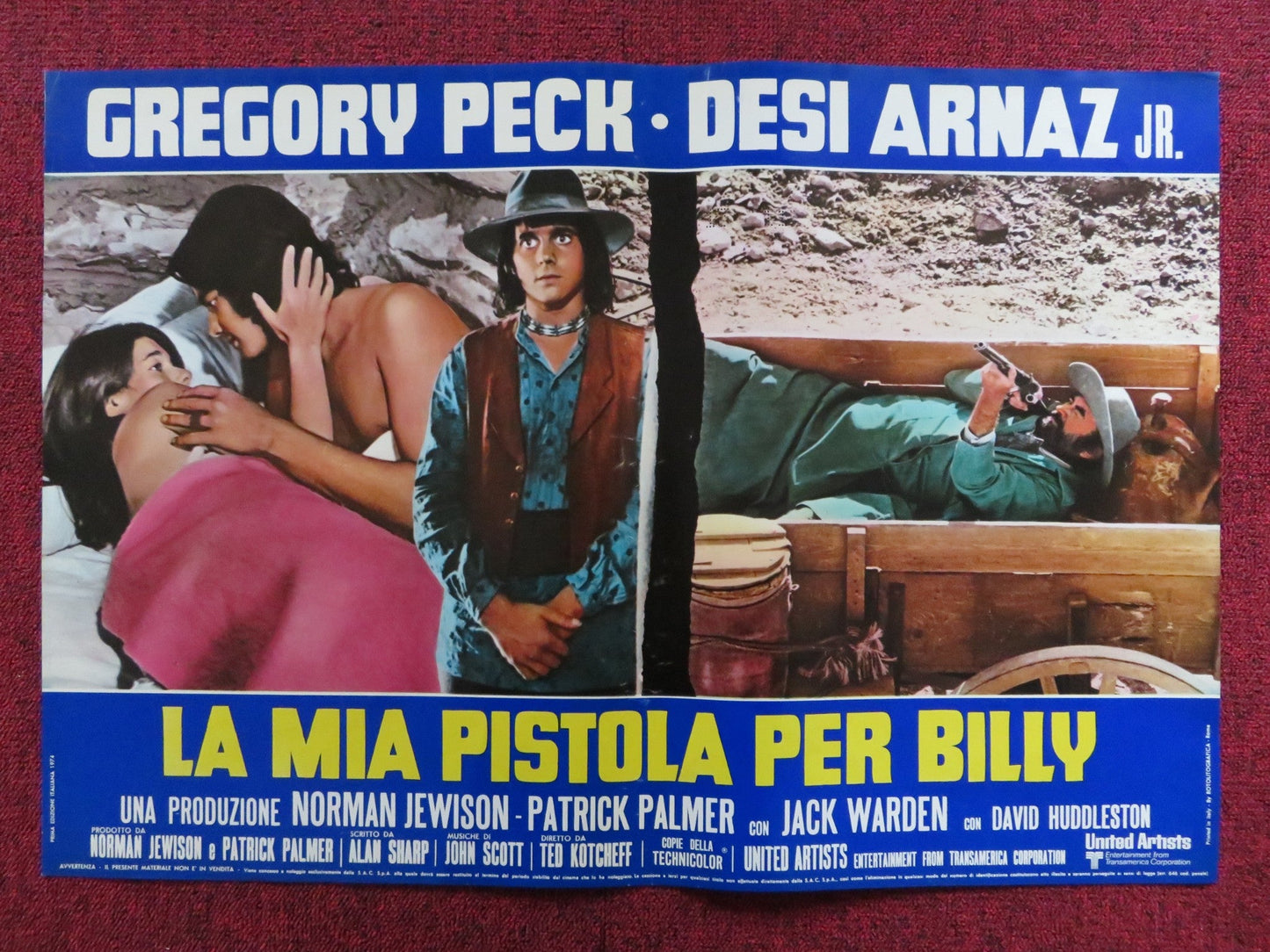 BILLY TWO HATS - C ITALIAN FOTOBUSTA POSTER GREGORY PECK DESI ARNAZ JR 1974 Rendezvous Cinema Movie posters