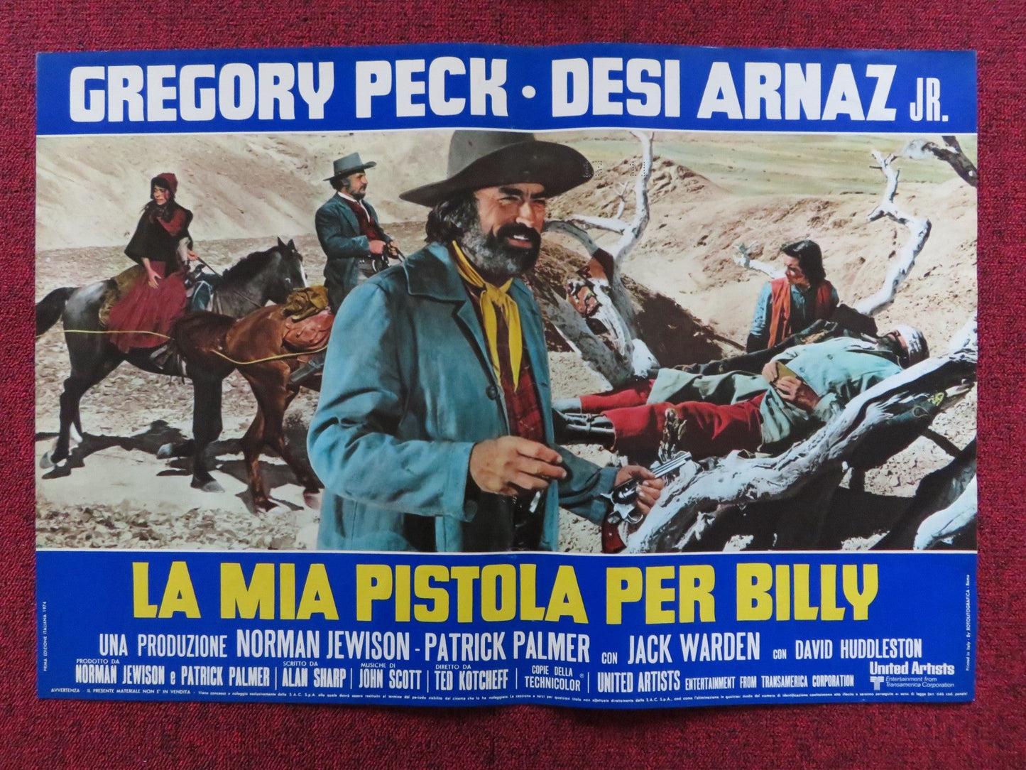 BILLY TWO HATS - E ITALIAN FOTOBUSTA POSTER GREGORY PECK DESI ARNAZ JR 1974 Rendezvous Cinema Movie posters