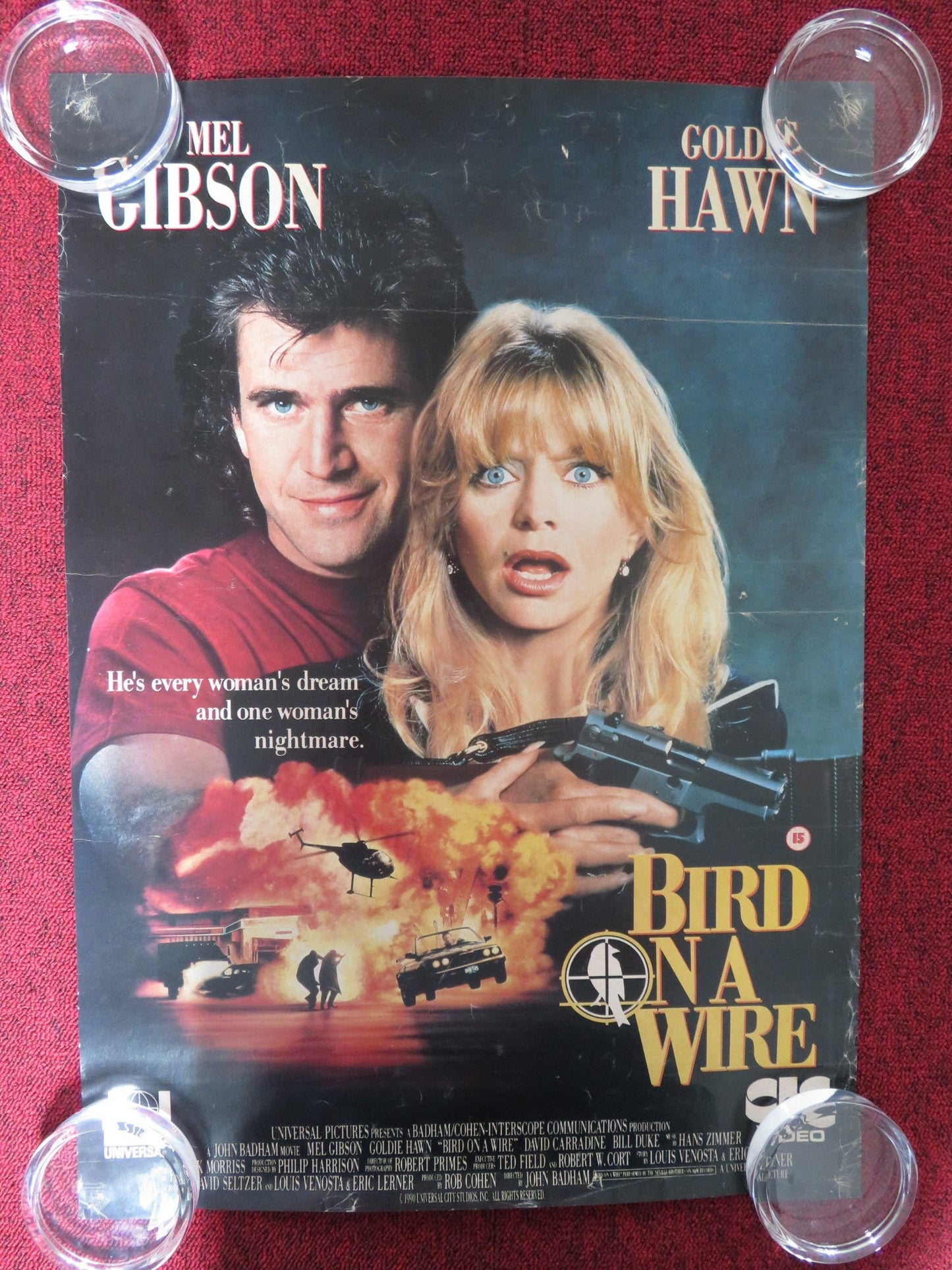 BIRD ON A WIRE VHS VIDEO POSTER MEL GIBSON GOLDIE HAWN 1990 Rendezvous Cinema Movie posters