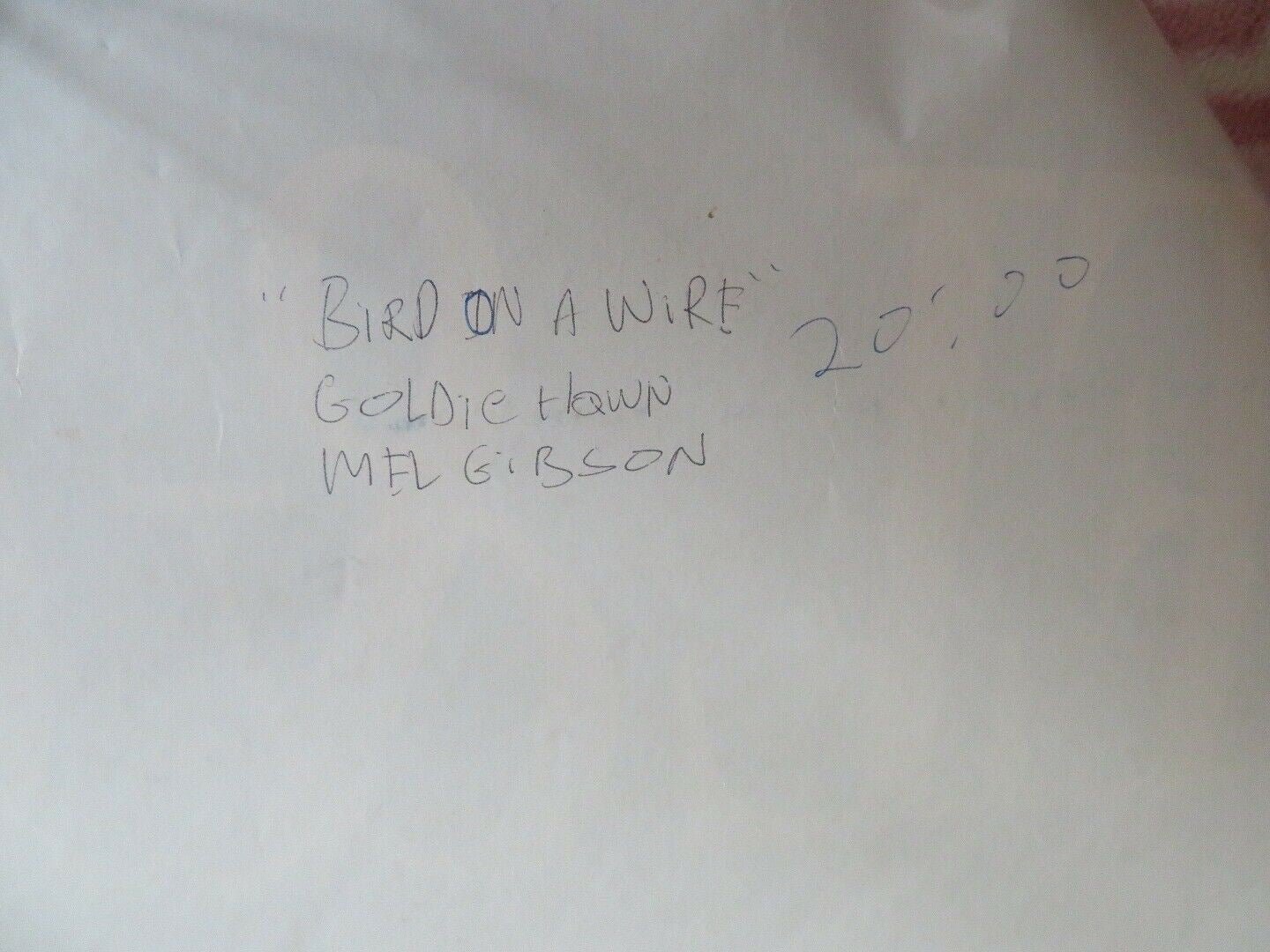 BIRD ON A WIRE VHS VIDEO US ONE SHEET POSTER ROLLED GOLDIE HAWN MEL GIBSON 1990 Movie posters