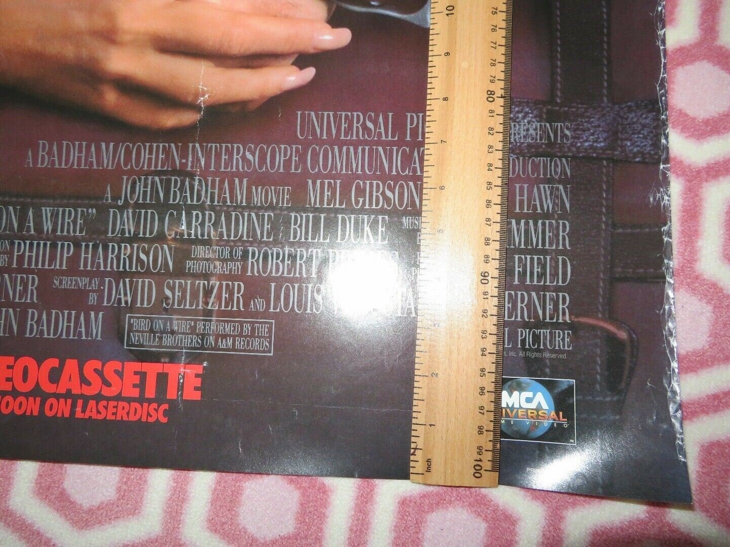 BIRD ON A WIRE VHS VIDEO US ONE SHEET POSTER ROLLED GOLDIE HAWN MEL GIBSON 1990 Movie posters
