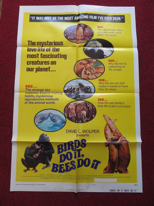 BIRDS DO IT, BEES DO IT - STYLE B FOLDED US ONE SHEET POSTER LEE BERGERE 1975 Rendezvous Cinema Movie posters