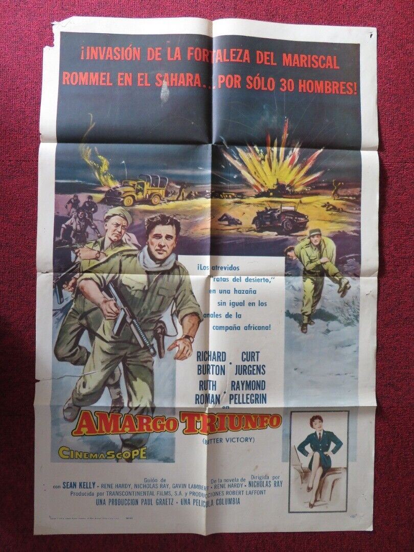 BITTER VICTORY SPANISH ONE SHEET FOLDED POSTER RICHARD BURTON CURD JURGENS 1957 - Rendezvous Cinema