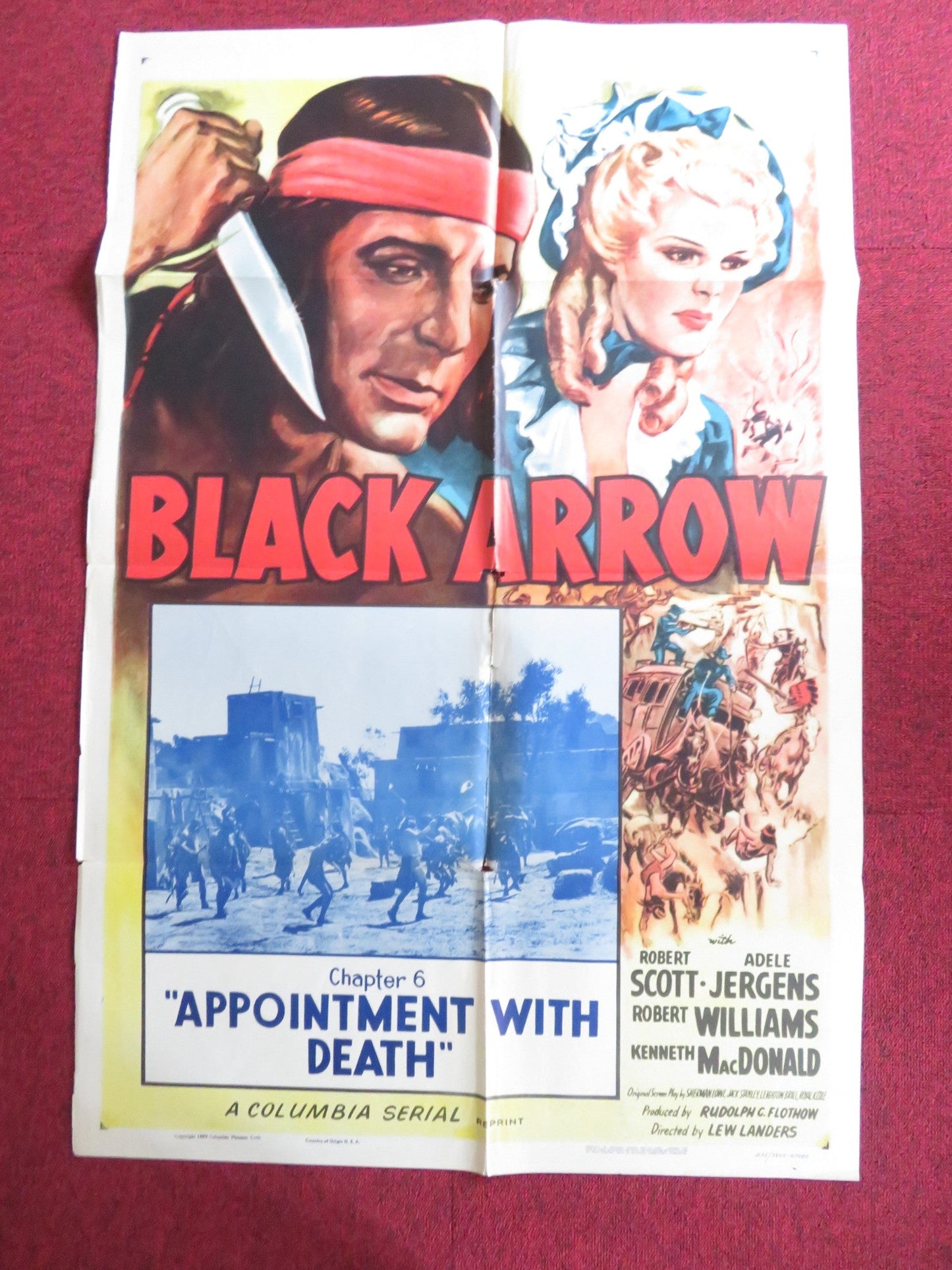 BLACK ARROW FOLDED US ONE SHEET POSTER CHAPTER 6 ROBERT SCOTT ADELE JERGENS 1955 Rendezvous Cinema Movie posters