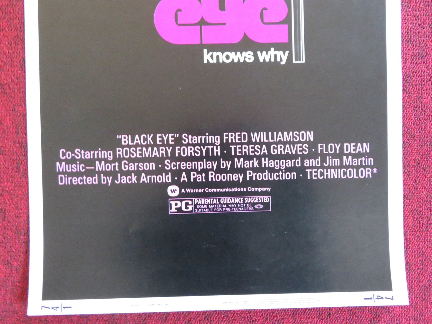 BLACK EYE US INSERT (14"x 36") POSTER FRED WILLIAMSON ROSEMARY FORSYTH 1974 Rendezvous Cinema Movie posters