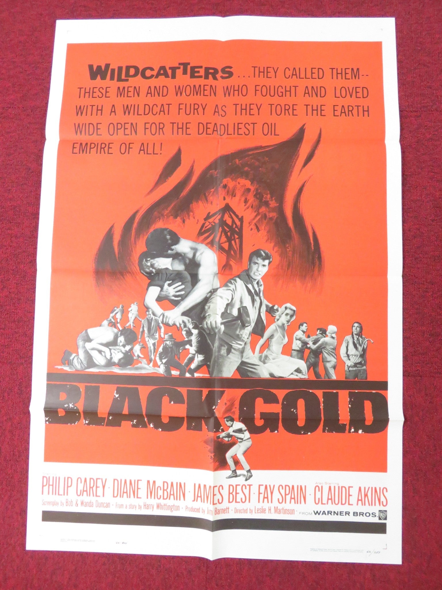 BLACK GOLD FOLDED US ONE SHEET POSTER PHILIP CAREY DIANE MCBAIN 1962 Rendezvous Cinema Movie posters
