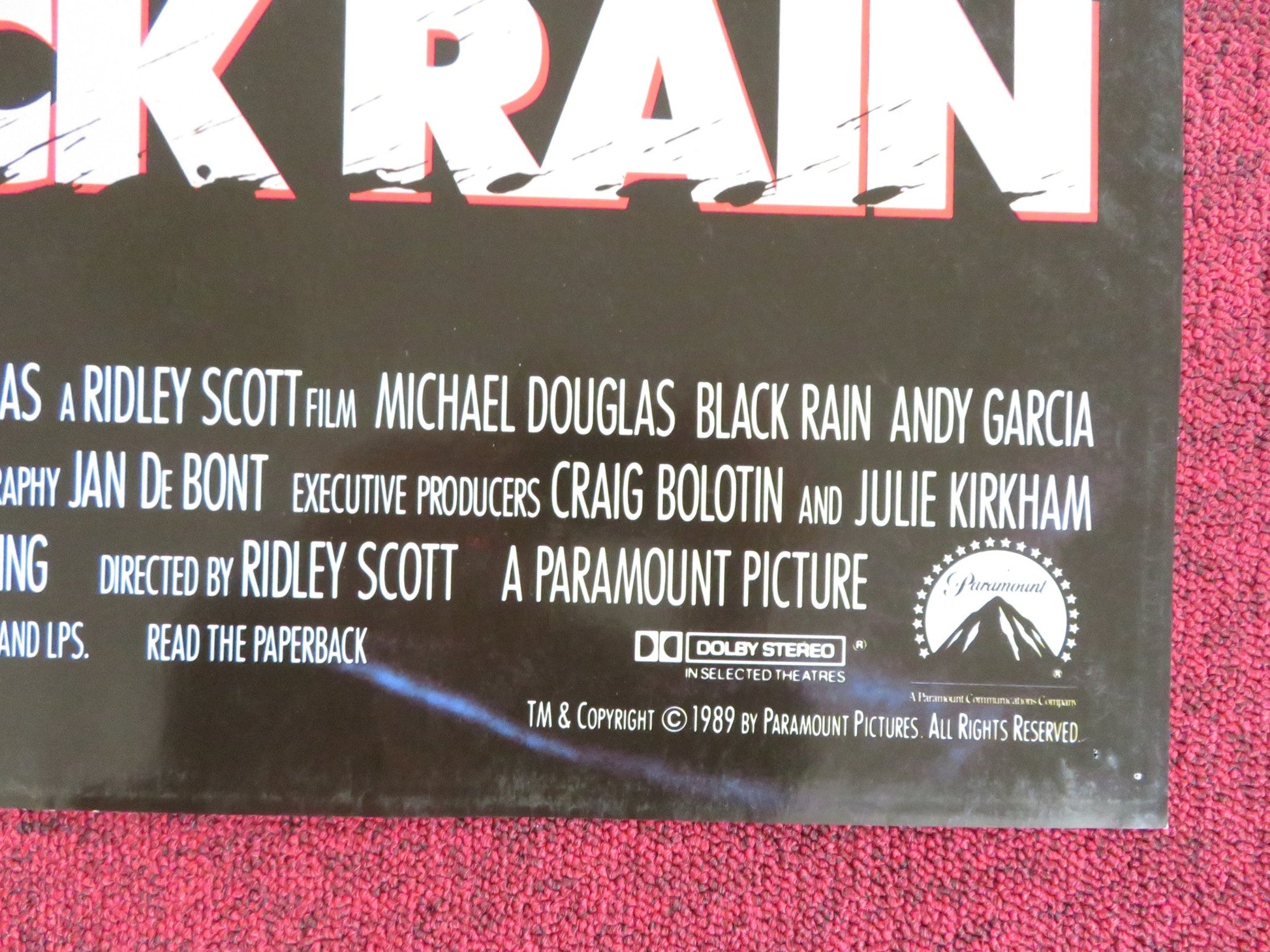 BLACK RAIN FOLDED US ONE SHEET POSTER MICHAEL DOUGLAS ANDY GARCIA 1989 Rendezvous Cinema Movie posters