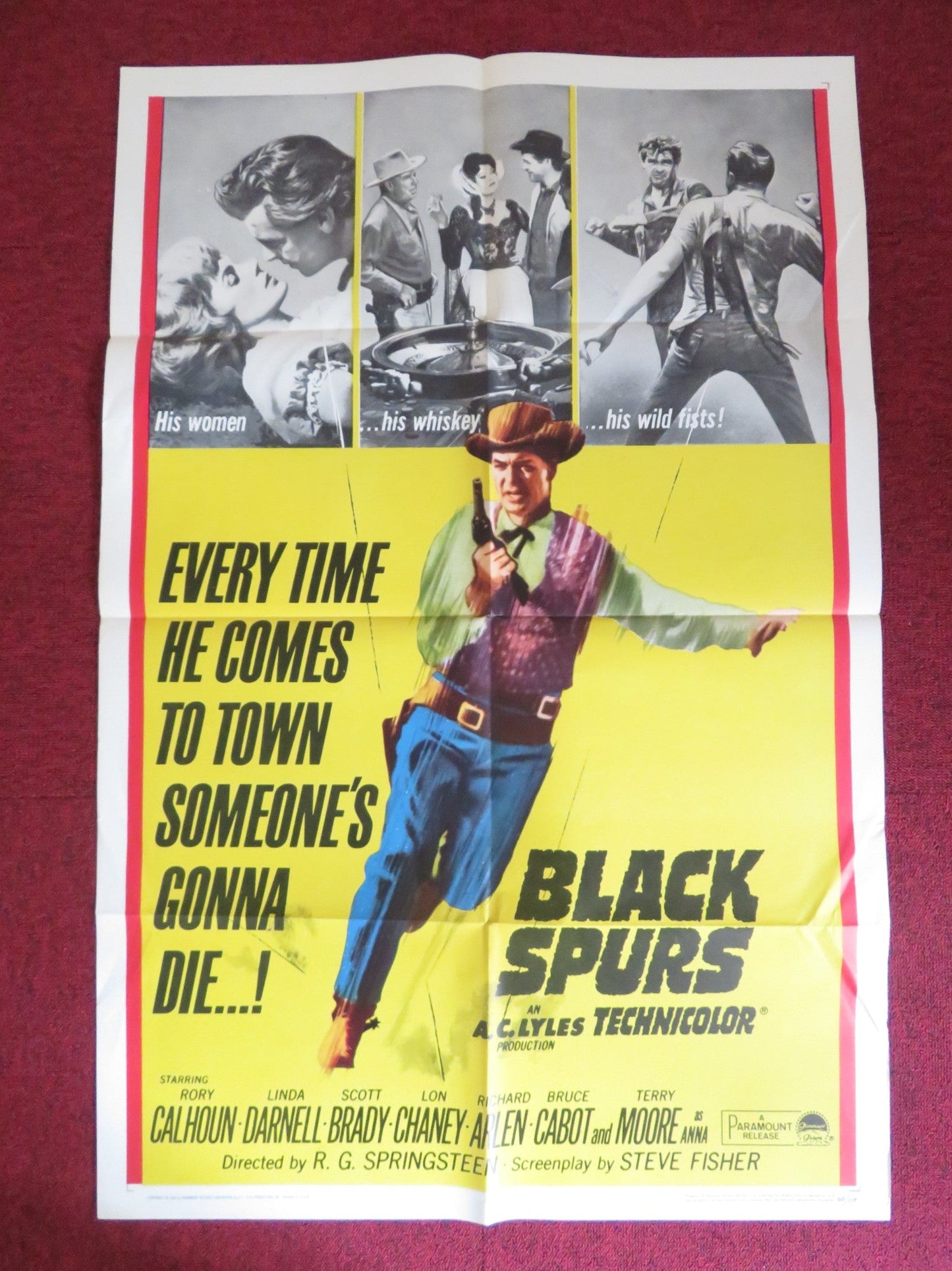 BLACK SPURS FOLDED US ONE SHEET POSTER RORY COLHOUN LINDA DARNELL 1965 Rendezvous Cinema Movie posters