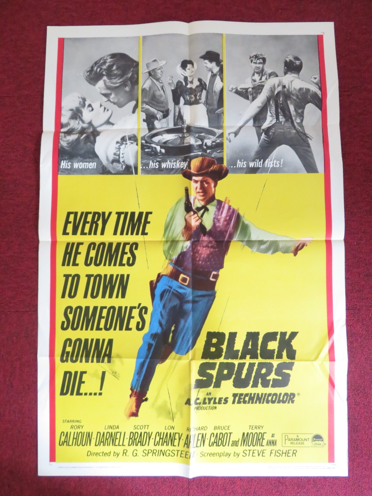 BLACK SPURS FOLDED US ONE SHEET POSTER RORY COLHOUN LINDA DARNELL 1965 Rendezvous Cinema Movie posters