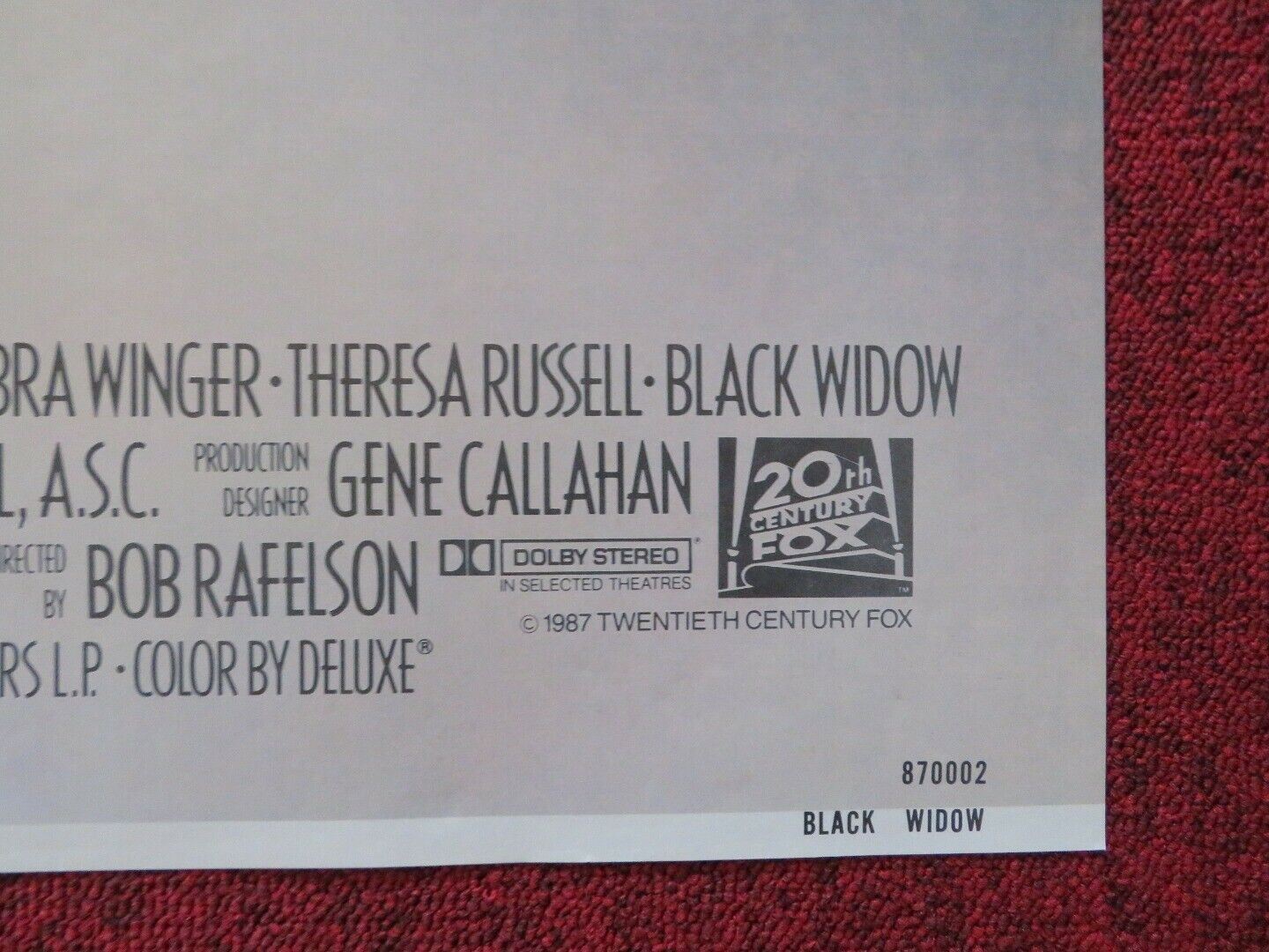 BLACK WIDOW FOLDED US ONE SHEET POSTER DEBRA WINGER THERESA RUSSELL 1987 Movie posters