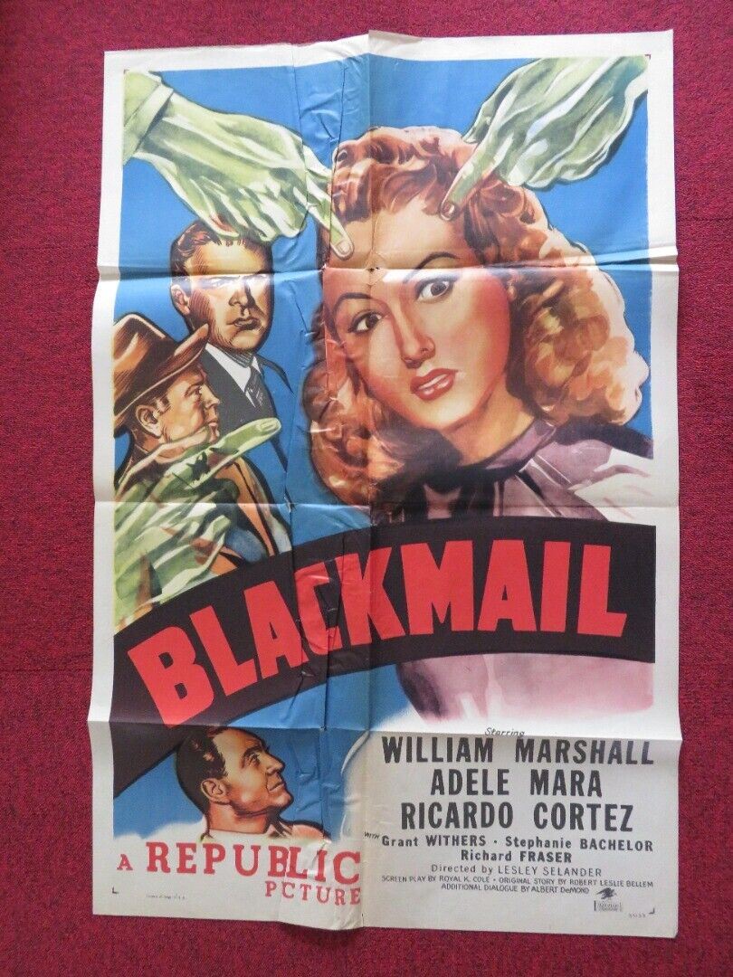 BLACKMAIL FOLDED US ONE SHEET POSTER WILLIAM MARSHALL ADELE MARA 1947 - Rendezvous Cinema