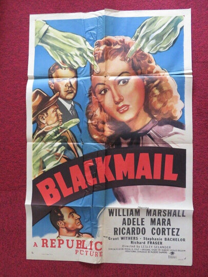 BLACKMAIL FOLDED US ONE SHEET POSTER WILLIAM MARSHALL ADELE MARA 1947 - Rendezvous Cinema