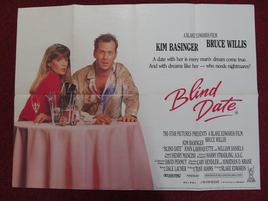 BLIND DATE UK QUAD POSTER FOLDED KIM BASINGER BRUCE WILLIS 1987 Rendezvous Cinema Movie posters