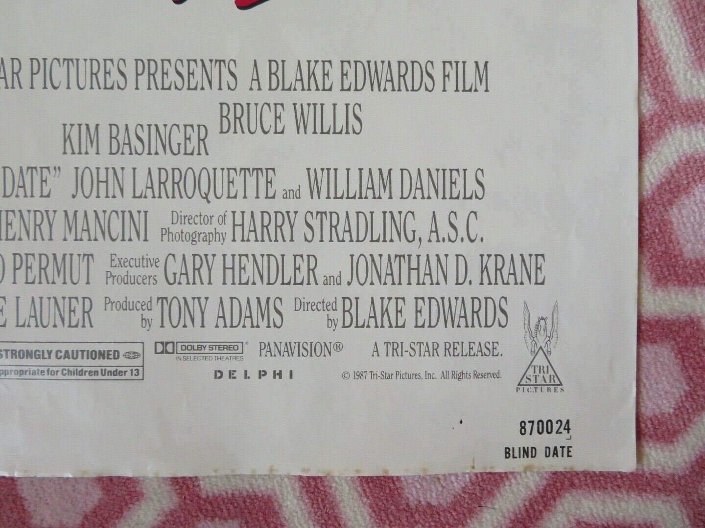 BLIND DATE US ONE SHEET POSTER FOLDED KIM BASINGER BRUCE WILLIS 1987 Movie posters