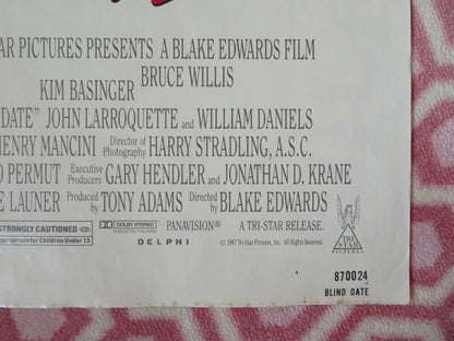 BLIND DATE US ONE SHEET POSTER FOLDED KIM BASINGER BRUCE WILLIS 1987 Movie posters