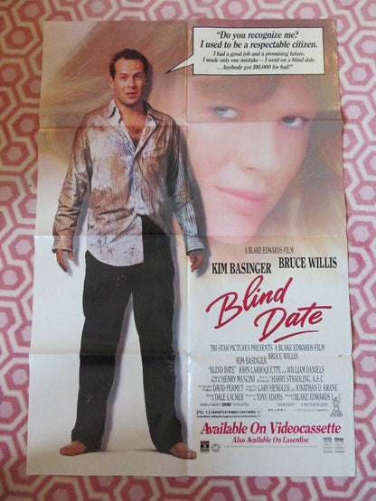 BLIND DATE VIDEO VHS POSTER FOLDED BRUCE WILLIS KIM BASINGER 1987 Movie posters