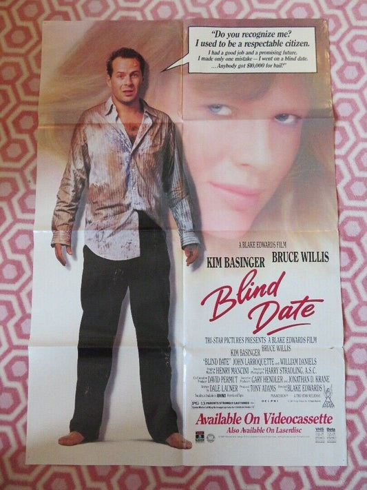 BLIND DATE VIDEO VHS POSTER FOLDED BRUCE WILLIS KIM BASINGER 1987 Movie posters