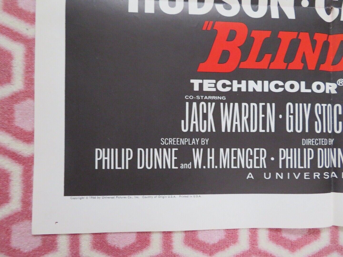 BLINDFOLD FOLDED US ONE SHEET POSTER ROCK HUDSON CLAUDIA CARDINALE 1966 Movie posters