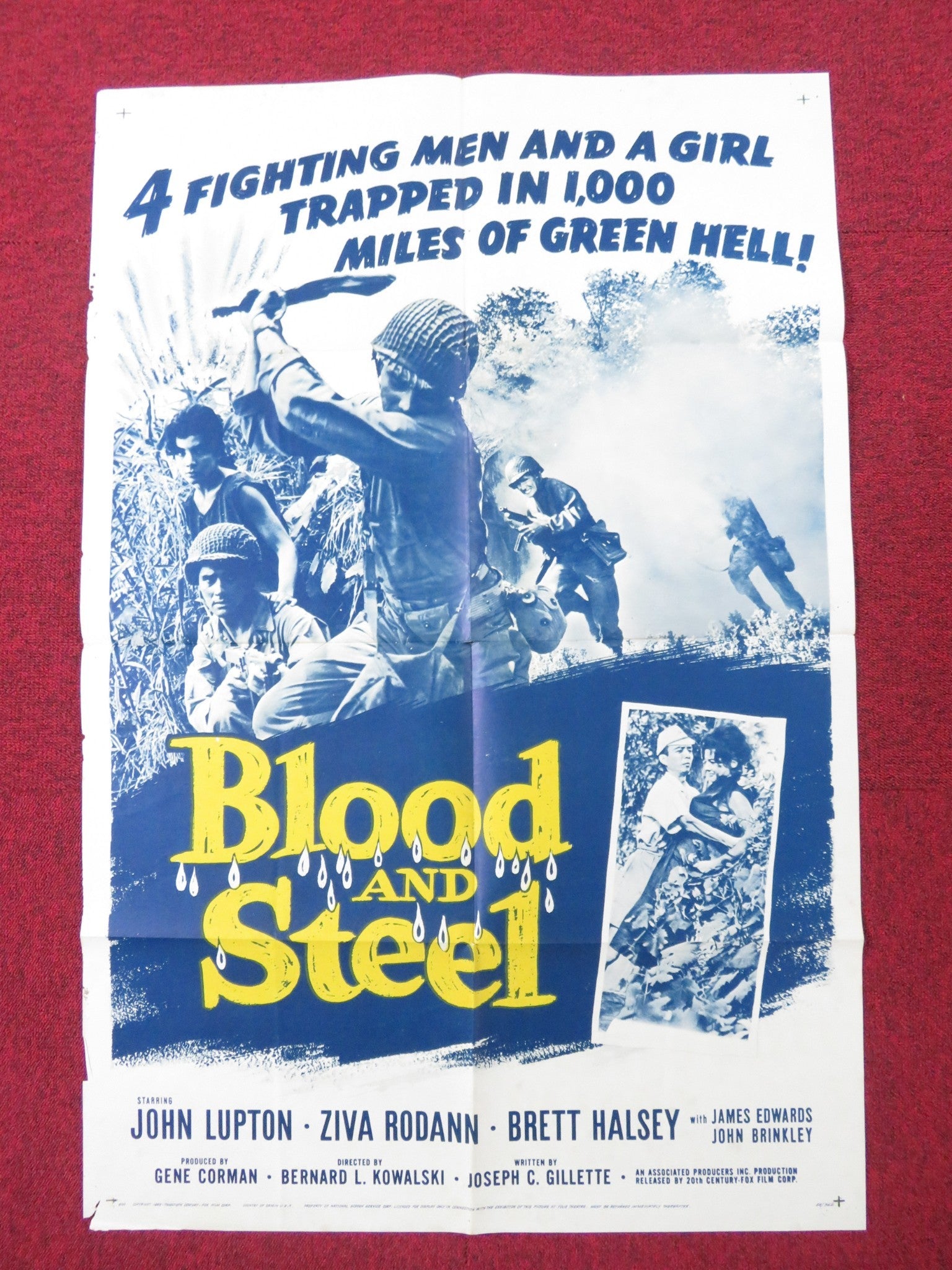 BLOOD AND STEEL FOLDED US ONE SHEET POSTER JOHN LUPTON ZIVA RODANN 1959 Rendezvous Cinema Movie posters
