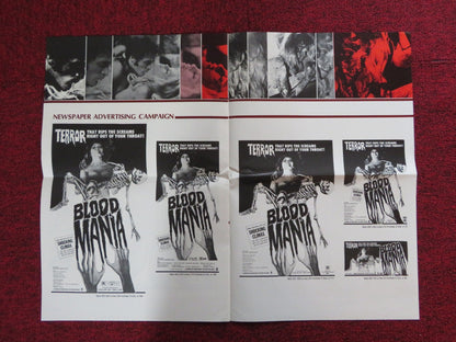 BLOOD MANIA UNCUT CROWN INTERNATIONAL FOLDED PRESS BOOK PETER CARPENTER 1970 Rendezvous Cinema Movie posters