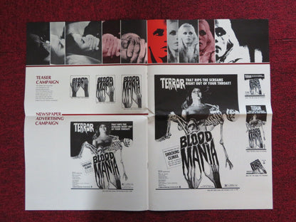 BLOOD MANIA UNCUT CROWN INTERNATIONAL FOLDED PRESS BOOK PETER CARPENTER 1970 Rendezvous Cinema Movie posters