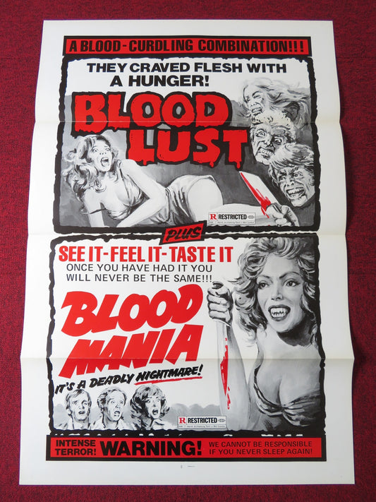 BLOODLUST / BLOODMANIA DOUBLE BILL US TRI FOLDED ONE SHEET ROLLED POSTER 1970S Rendezvous Cinema Movie posters