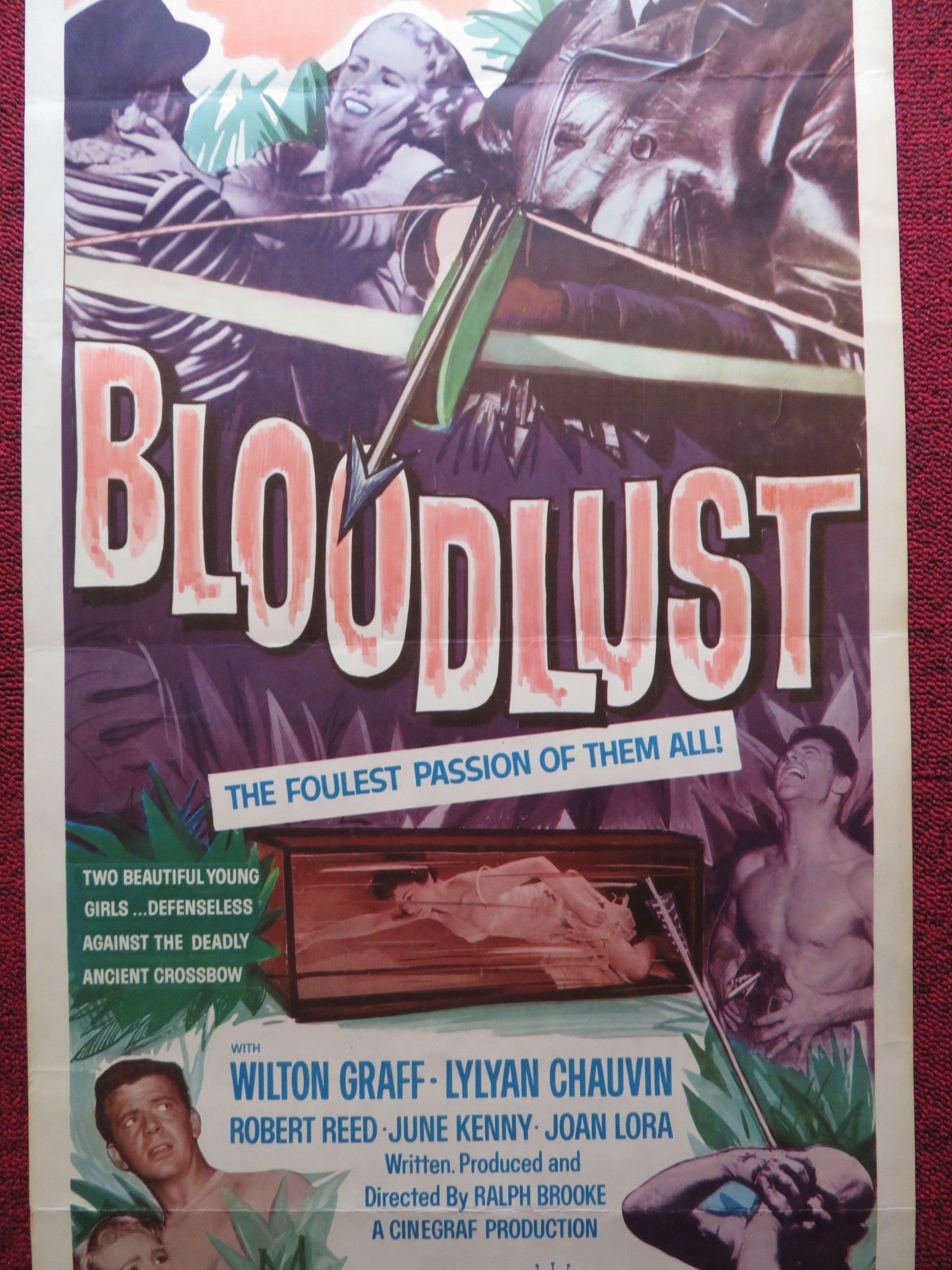BLOODLUST! US INSERT (14"x 36") POSTER WILTON GRAFF LYLYAN CHAUVIN 1961 Rendezvous Cinema Movie posters
