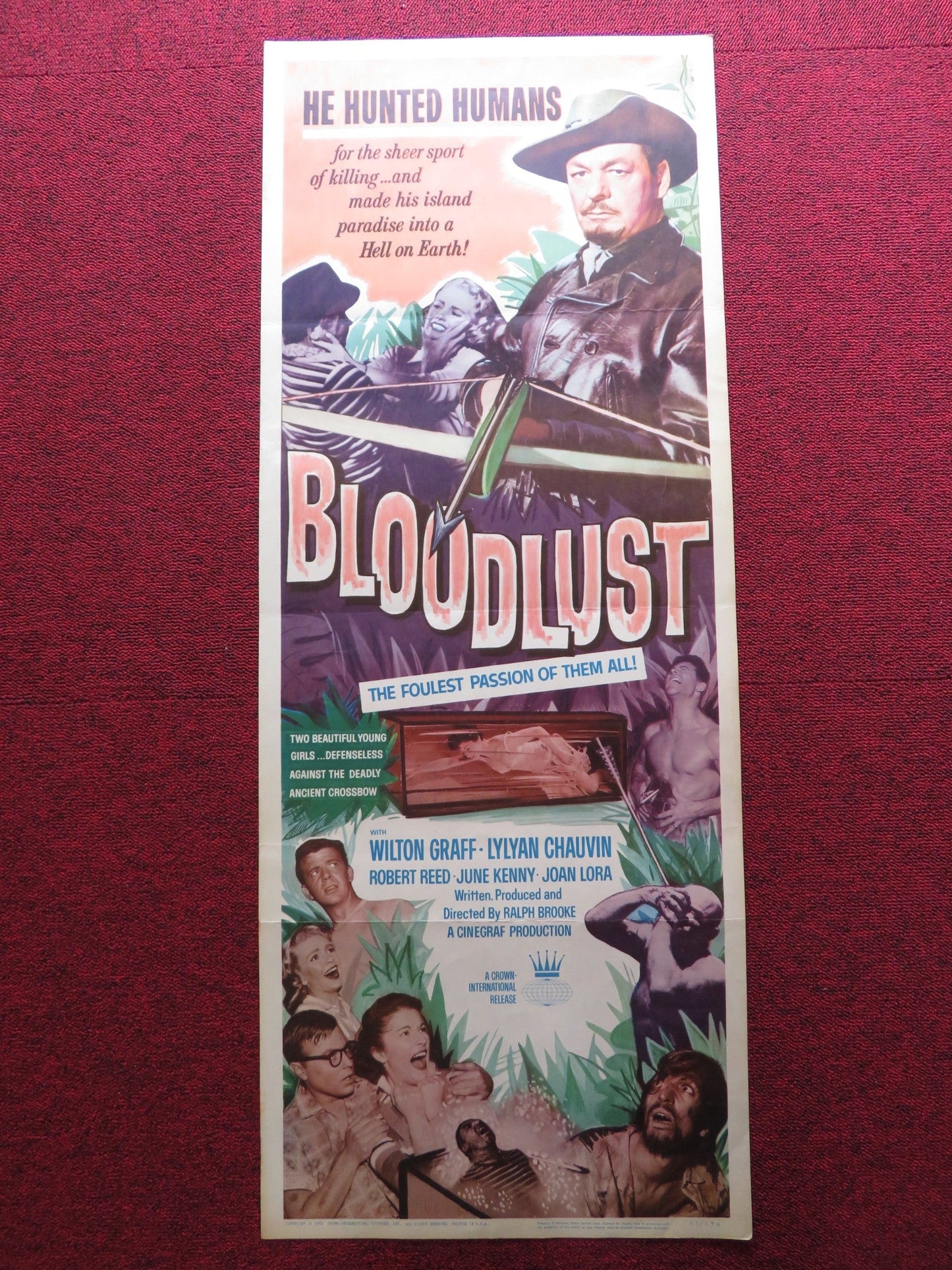 BLOODLUST! US INSERT (14"x 36") POSTER WILTON GRAFF LYLYAN CHAUVIN 1961 Rendezvous Cinema Movie posters