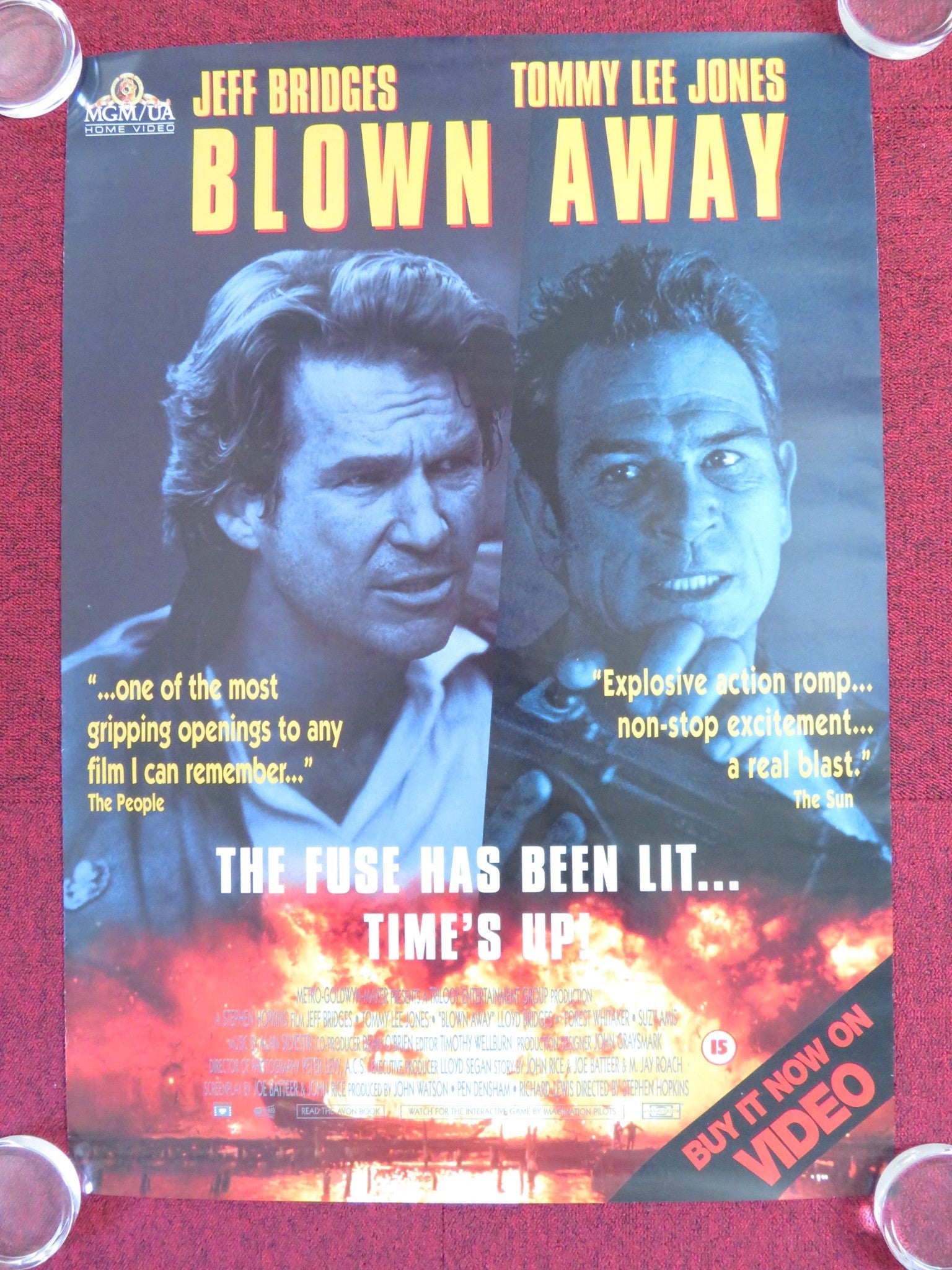BLOWN AWAY VHS VIDEO POSTER ROLLED JEFF BRIDGES TOMMY LEE JONES 1994 Rendezvous Cinema Movie posters