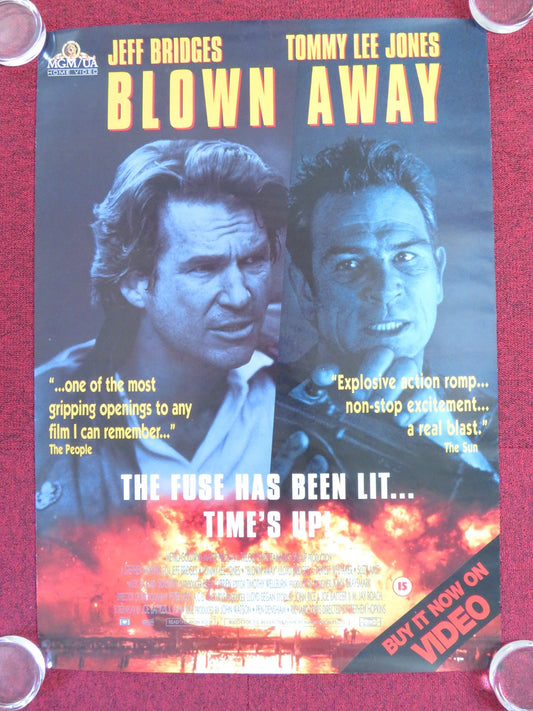 BLOWN AWAY VHS VIDEO POSTER ROLLED JEFF BRIDGES TOMMY LEE JONES 1994 Rendezvous Cinema Movie posters