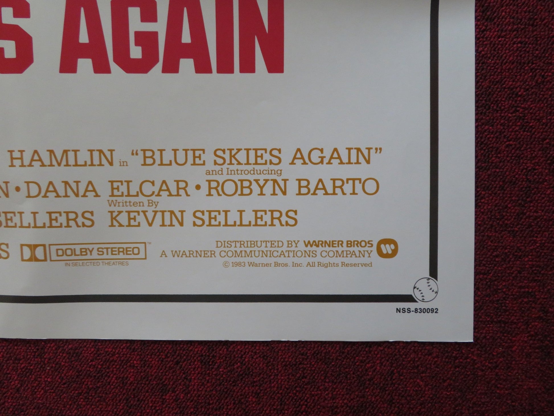 BLUE SKIES AGAIN FOLDED US ONE SHEET POSTER HARRY HAMLIN MIMI ROGERS 1983 Rendezvous Cinema Movie posters