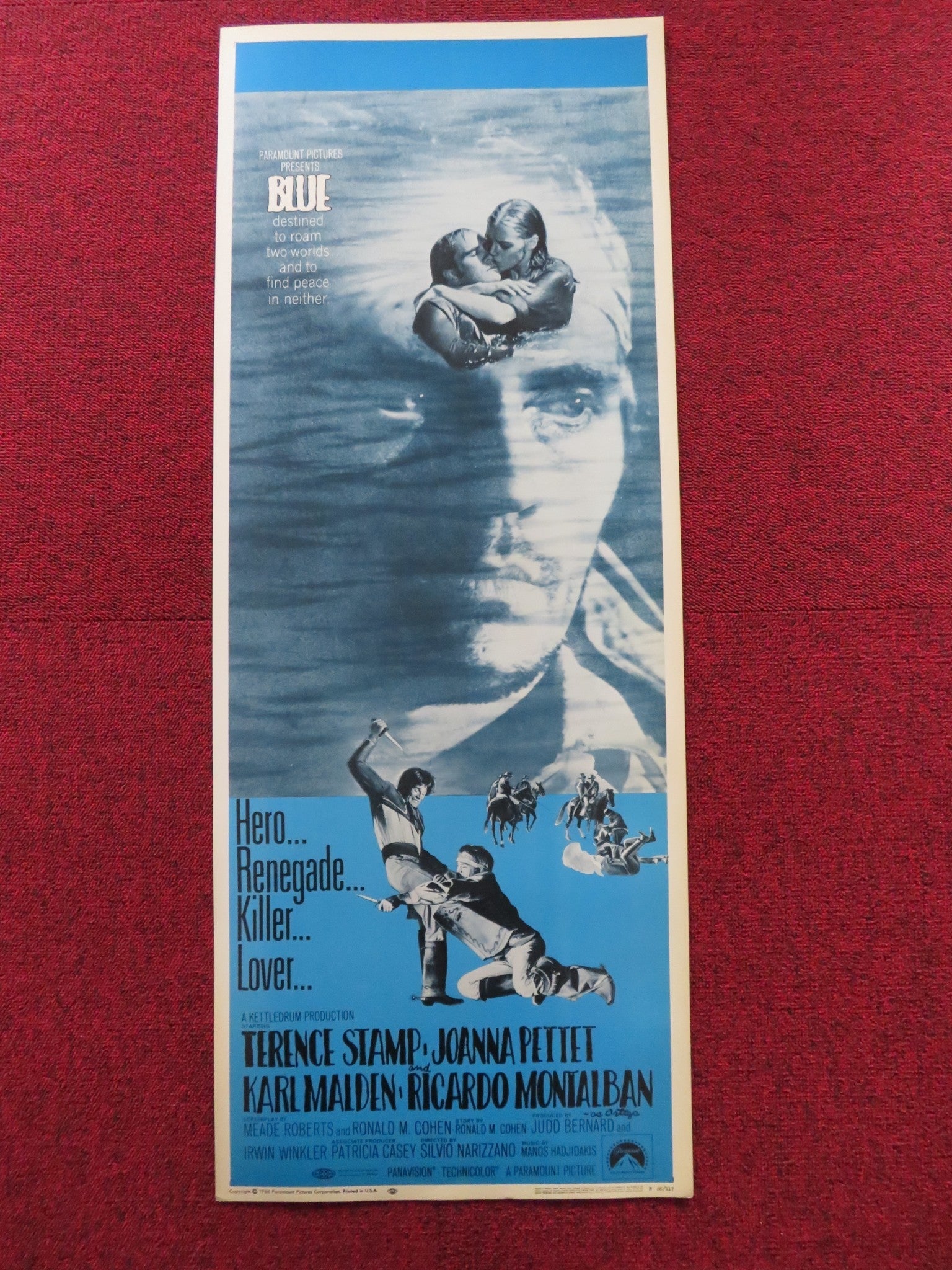 BLUE US INSERT (14"x 36") POSTER TERENCE STAMP JOANNA PETTET 1968 Rendezvous Cinema Movie posters