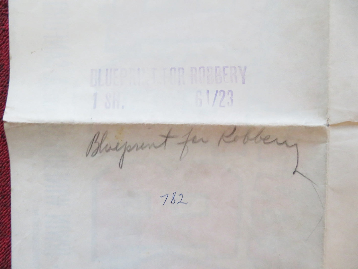 BLUEPRINT FOR ROBBERY FOLDED US ONE SHEET POSTER J. PAT O'MALLEY 1961 Rendezvous Cinema Movie posters