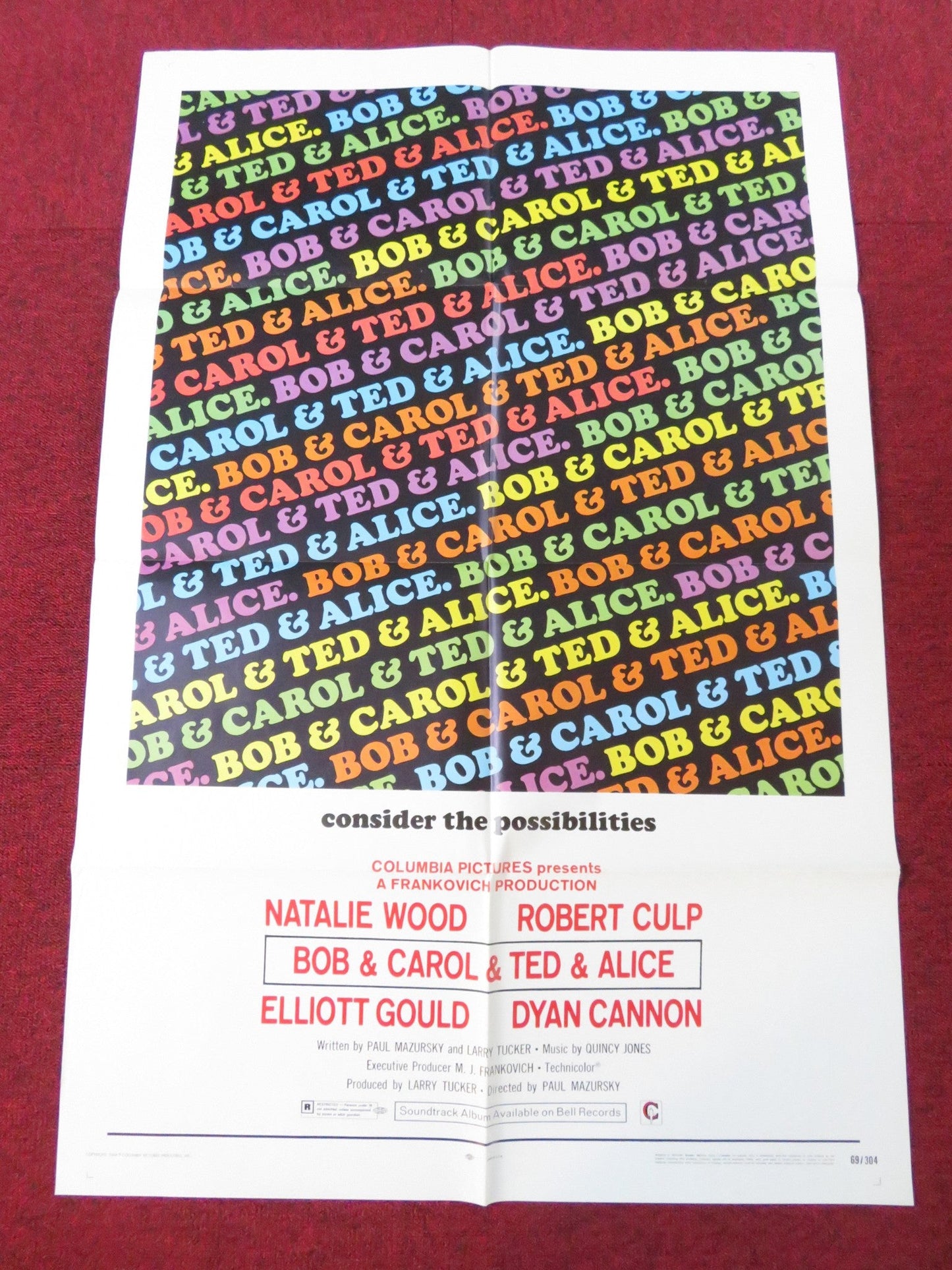 BOB & CAROL & TED & ALICE FOLDED US ONE SHEET POSTER ROBERT CULP N. WOOD 1969 Rendezvous Cinema Movie posters